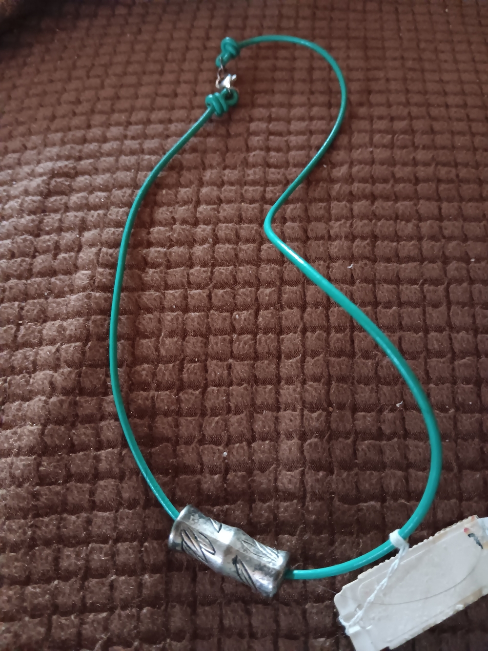 Handcrafted Teal Leather Cord Necklace with Silver Accent